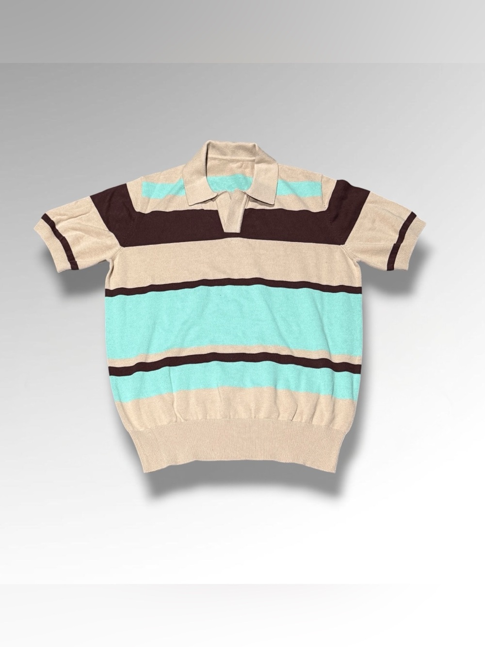 Brown and Cyan Striped Knit Polo